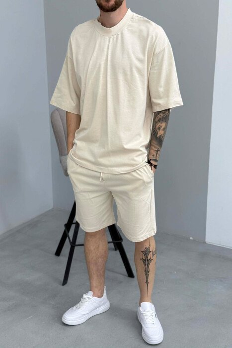 ONE COLOR T-SHIRT + SHORTS MEN SET LIGHT BEIGE/BZHZB - 2