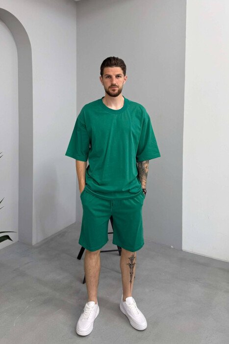 ONE COLOR T-SHIRT + SHORTS MEN SET LIGHT GREEN/JEZB 