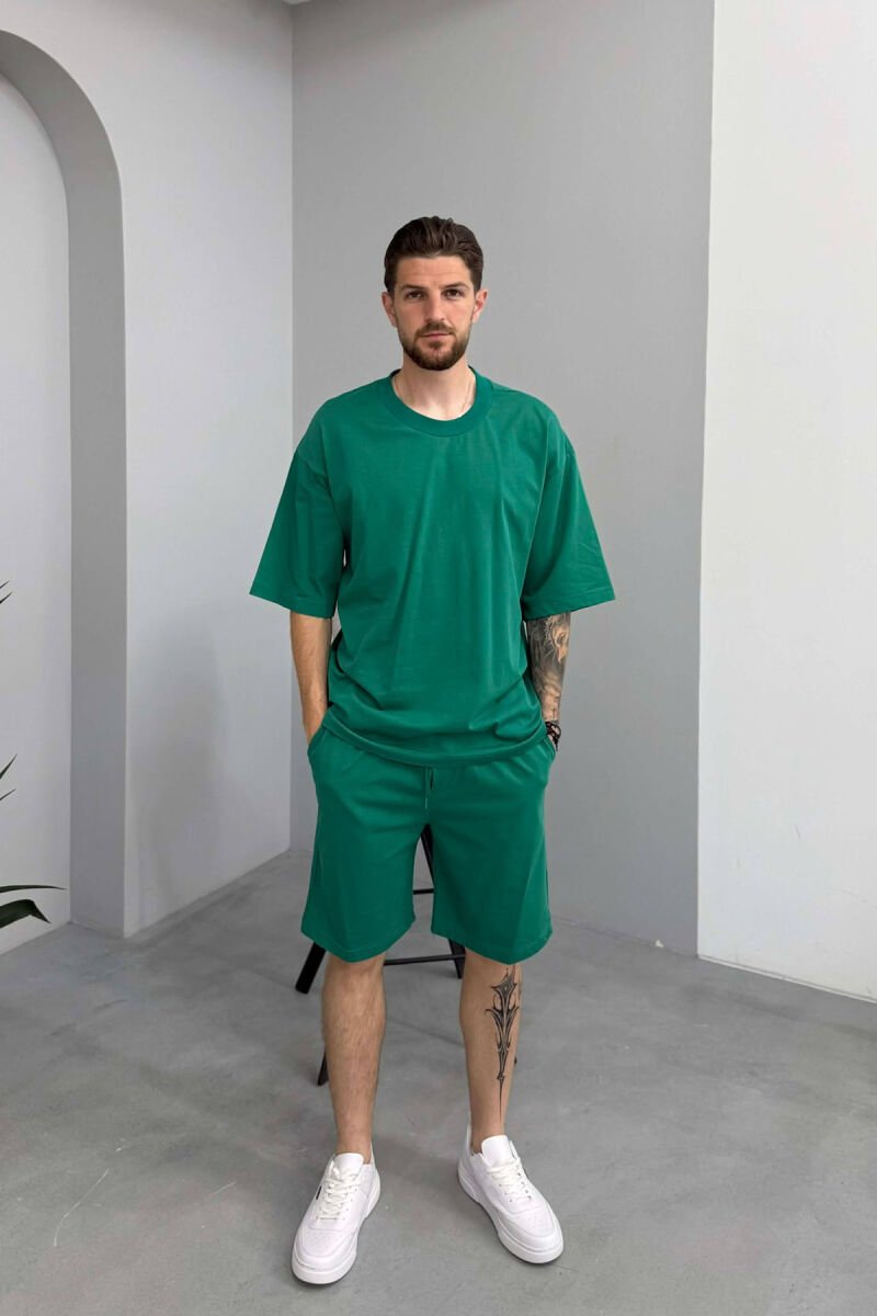 ONE COLOR T-SHIRT + SHORTS MEN SET LIGHT GREEN/JEZB - 1
