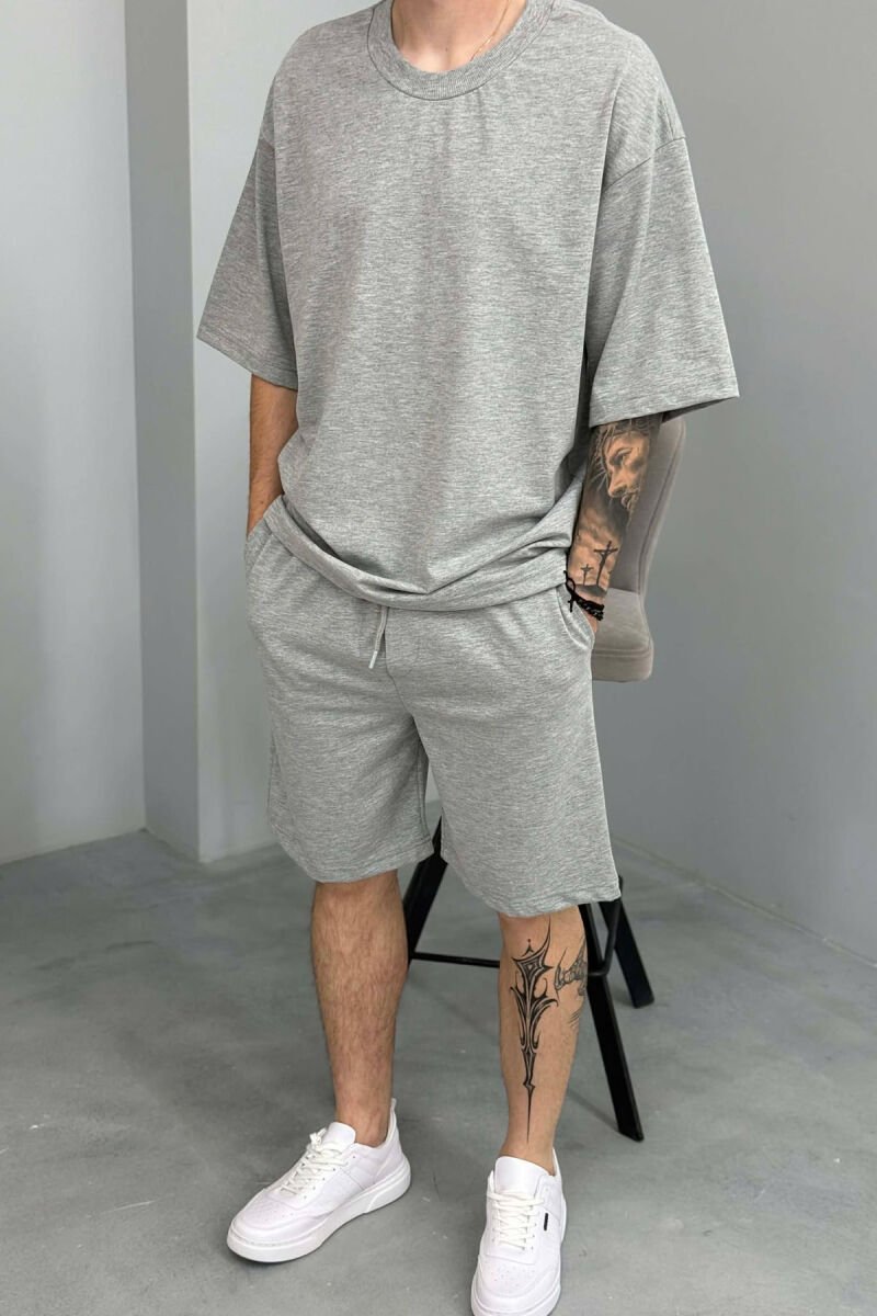 ONE COLOR T-SHIRT + SHORTS MEN SET LIGHT GREY/GZ - 2