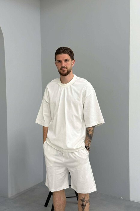 ONE COLOR T-SHIRT + SHORTS MEN SET WHITE-E BARDHE - 3