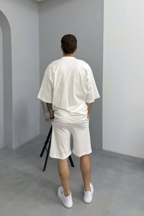 ONE COLOR T-SHIRT + SHORTS MEN SET WHITE-E BARDHE - 4