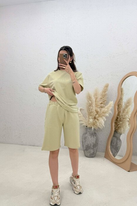 ONE COLOR T-SHIRT + SHORTS WOMAN SET BEIGE/BEZHE - 1