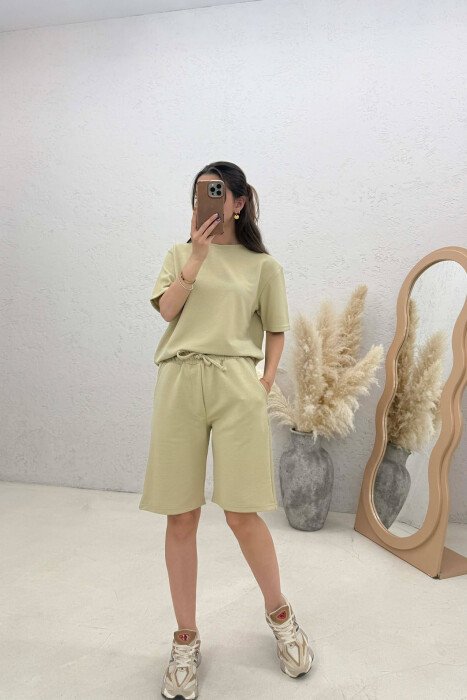 ONE COLOR T-SHIRT + SHORTS WOMAN SET BEIGE/BEZHE - 2