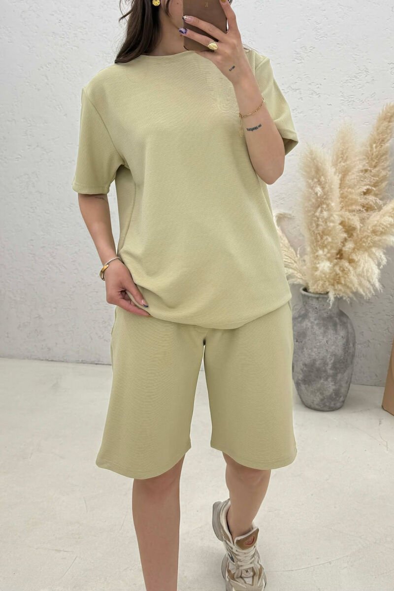 ONE COLOR T-SHIRT + SHORTS WOMAN SET BEIGE/BEZHE - 3