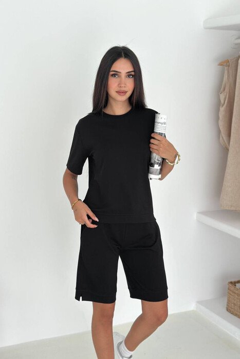 ONE COLOR T-SHIRT + SHORTS WOMAN SET BLACK/ E ZEZE 