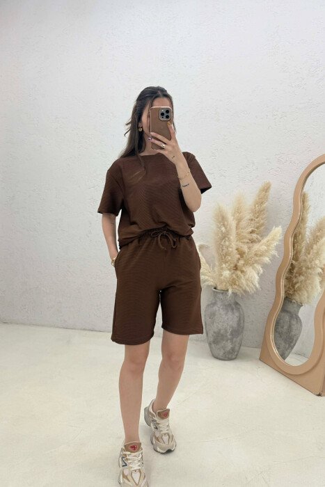ONE COLOR T-SHIRT + SHORTS WOMAN SET BROWN/KAFE - KLAUDIO FASHION