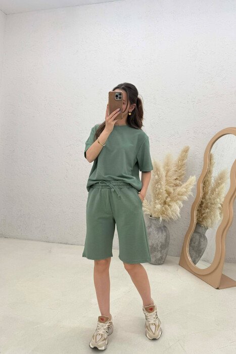 ONE COLOR T-SHIRT + SHORTS WOMAN SET GREEN/JESHILE - 1