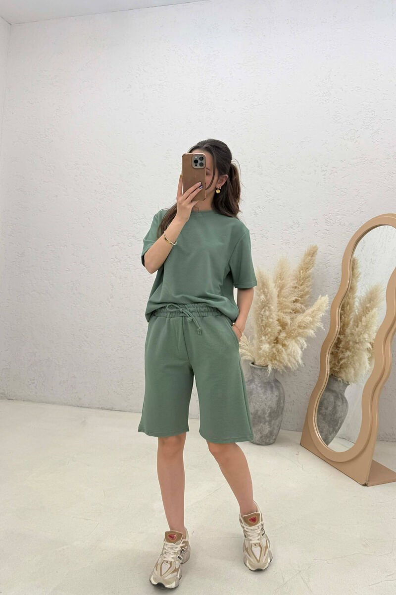 ONE COLOR T-SHIRT + SHORTS WOMAN SET GREEN/JESHILE - 1