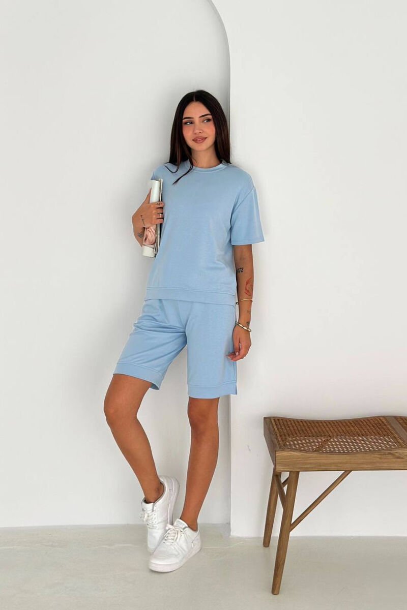 ONE COLOR T-SHIRT + SHORTS WOMAN SET LIGHTBLUE/BZ - 1