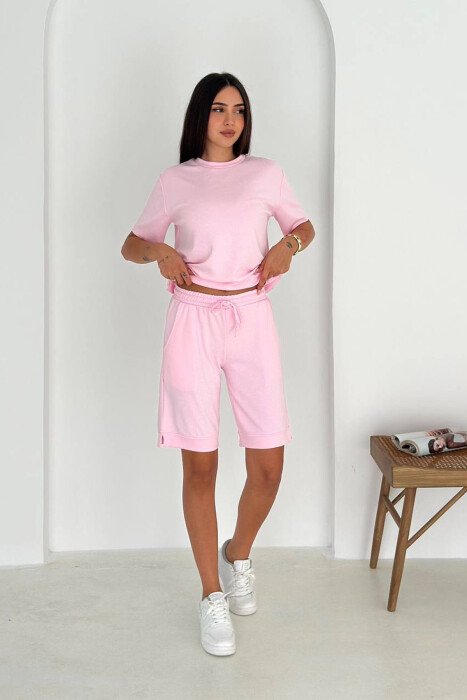 ONE COLOR T-SHIRT + SHORTS WOMAN SET PINK/ROZE - 1