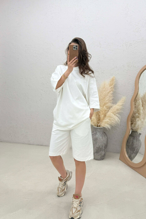 ONE COLOR T-SHIRT + SHORTS WOMEN SET WHITE-E BARDHE - KLAUDIO FASHION