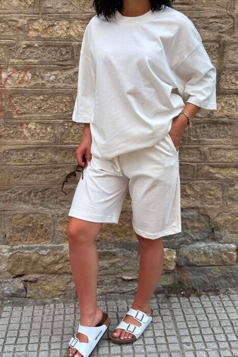ONE COLOR T-SHIRT + SHORTS WOMEN SET WHITE-E BARDHE - 2