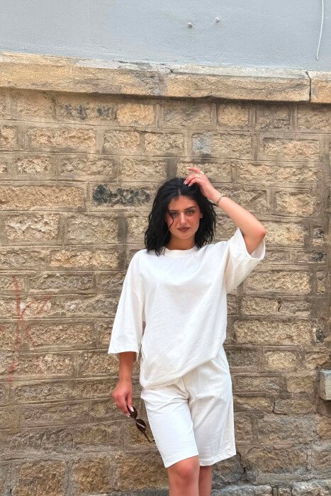 ONE COLOR T-SHIRT + SHORTS WOMEN SET WHITE-E BARDHE - 3