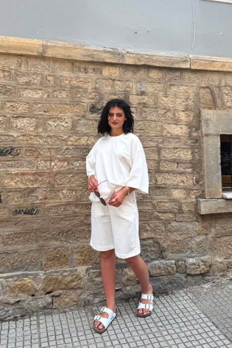 ONE COLOR T-SHIRT + SHORTS WOMEN SET WHITE-E BARDHE - 4