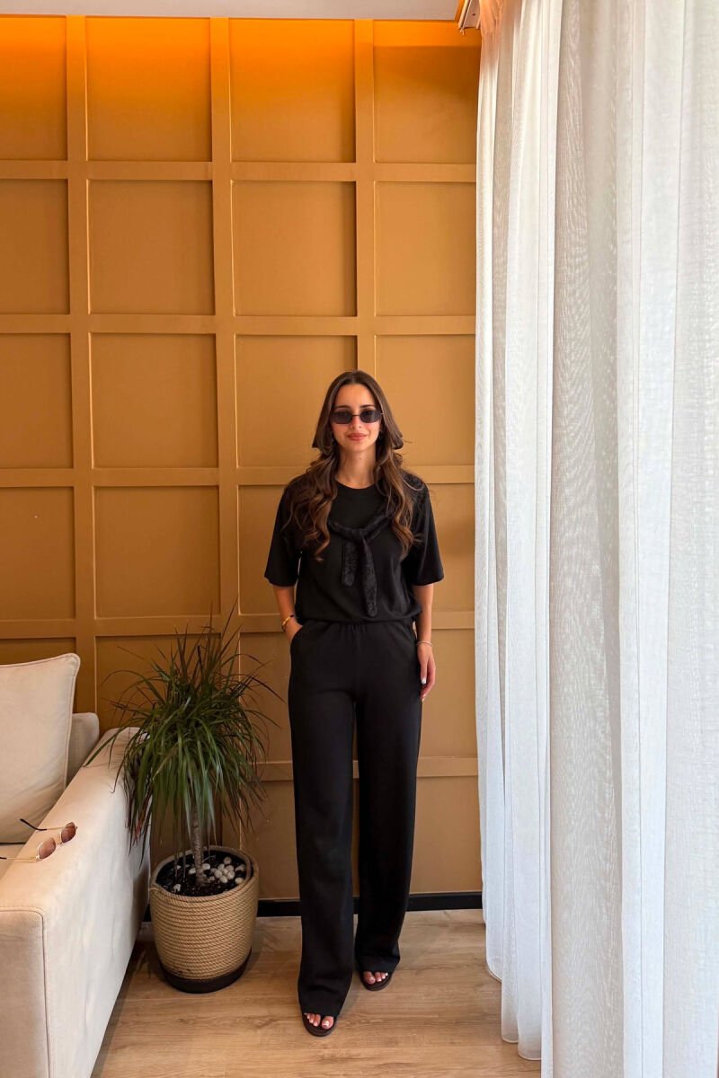 ONE COLOR T-SHIRT + SWEATPANTS WOMAN SET BLACK/ E ZEZE - 1