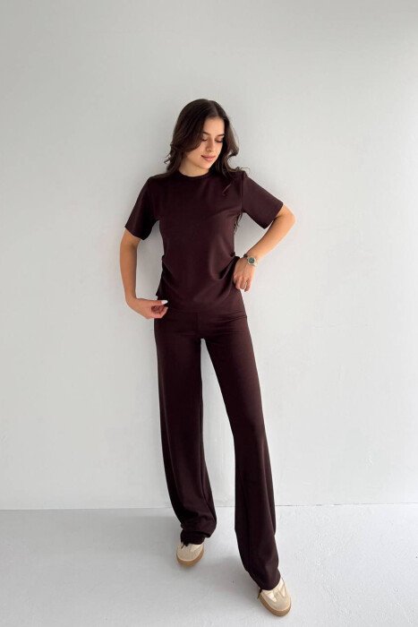 ONE COLOR T-SHIRT + SWEATPANTS WOMAN SET BROWN/KAFE - KLAUDIO FASHION