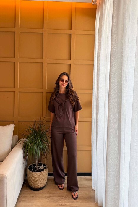 ONE COLOR T-SHIRT + SWEATPANTS WOMAN SET BROWN/KAFE - 2