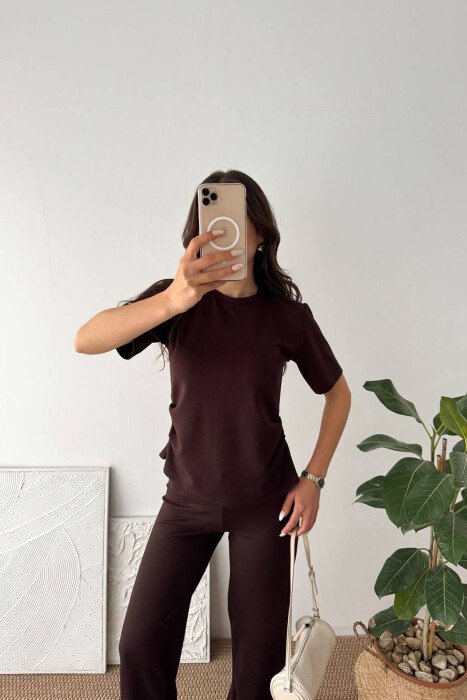 ONE COLOR T-SHIRT + SWEATPANTS WOMAN SET BROWN/KAFE - 3