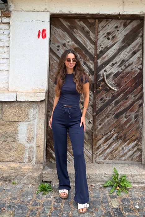 ONE COLOR T-SHIRT + SWEATPANTS WOMAN SET DARK BLUE/BEE 