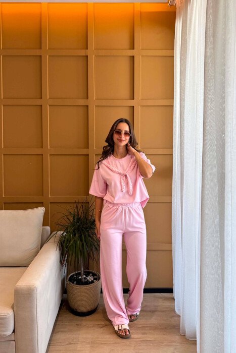 ONE COLOR T-SHIRT + SWEATPANTS WOMAN SET PINK/ROZE 