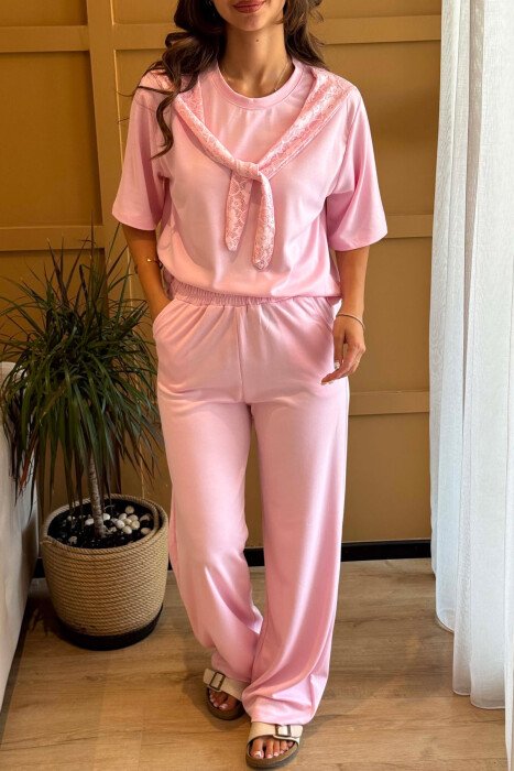 ONE COLOR T-SHIRT + SWEATPANTS WOMAN SET PINK/ROZE - 3