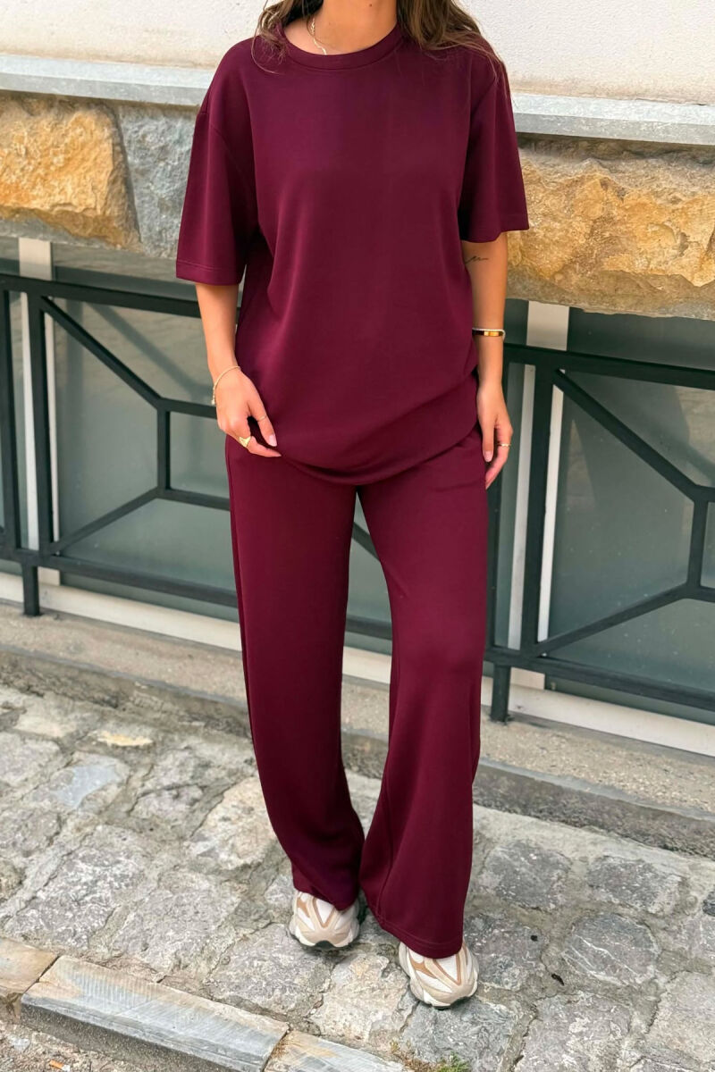 ONE COLOR T-SHIRT + SWEATPANTS WOMEN SET BURGUNDY/VISHNJE - 3