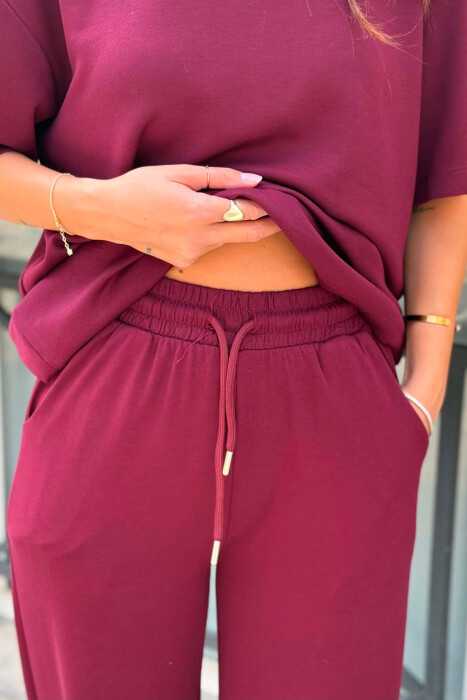 ONE COLOR T-SHIRT + SWEATPANTS WOMEN SET BURGUNDY/VISHNJE - 4