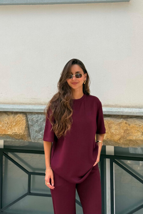 ONE COLOR T-SHIRT + SWEATPANTS WOMEN SET BURGUNDY/VISHNJE - 5