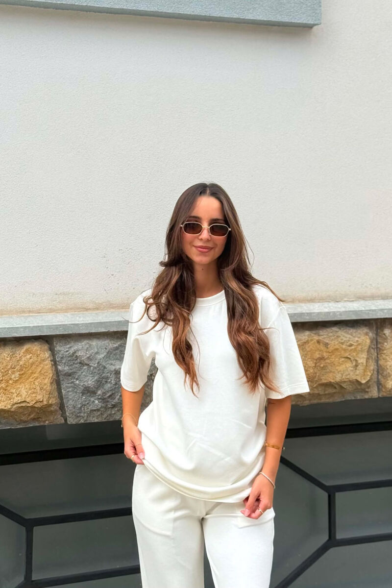 ONE COLOR T-SHIRT + SWEATPANTS WOMEN SET WHITE-E BARDHE - 4
