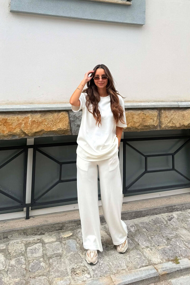 ONE COLOR T-SHIRT + SWEATPANTS WOMEN SET WHITE-E BARDHE - 5