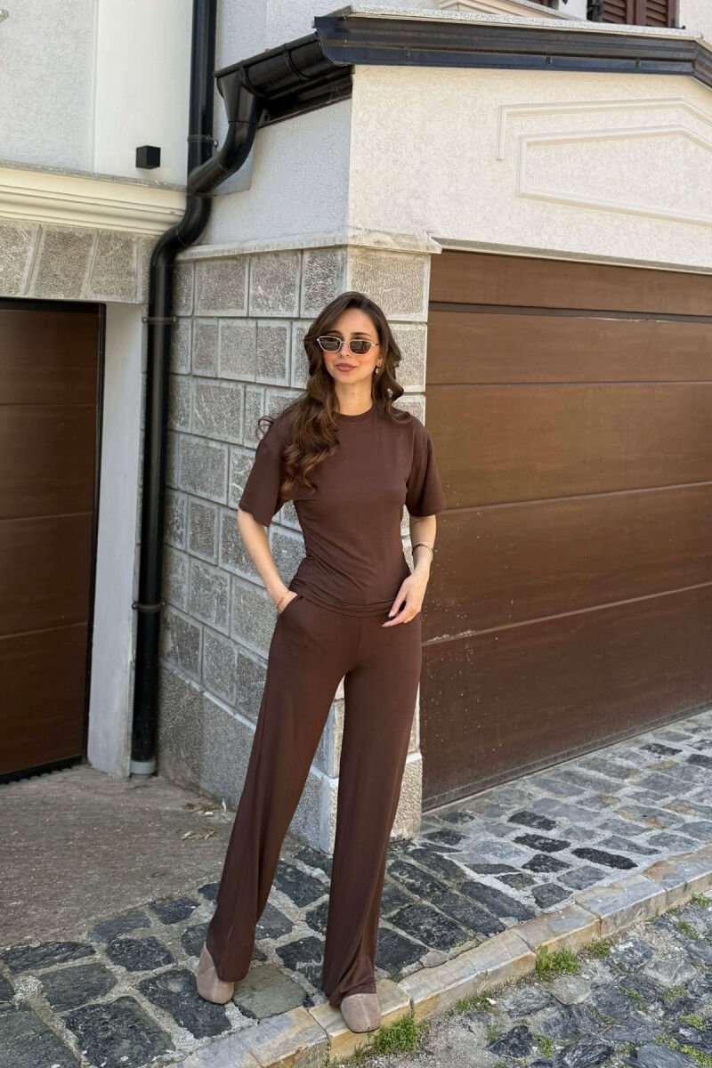 ONE COLOR T-SHIRT + SWEATPANTS WOMAN SET BROWN/KAFE - 1