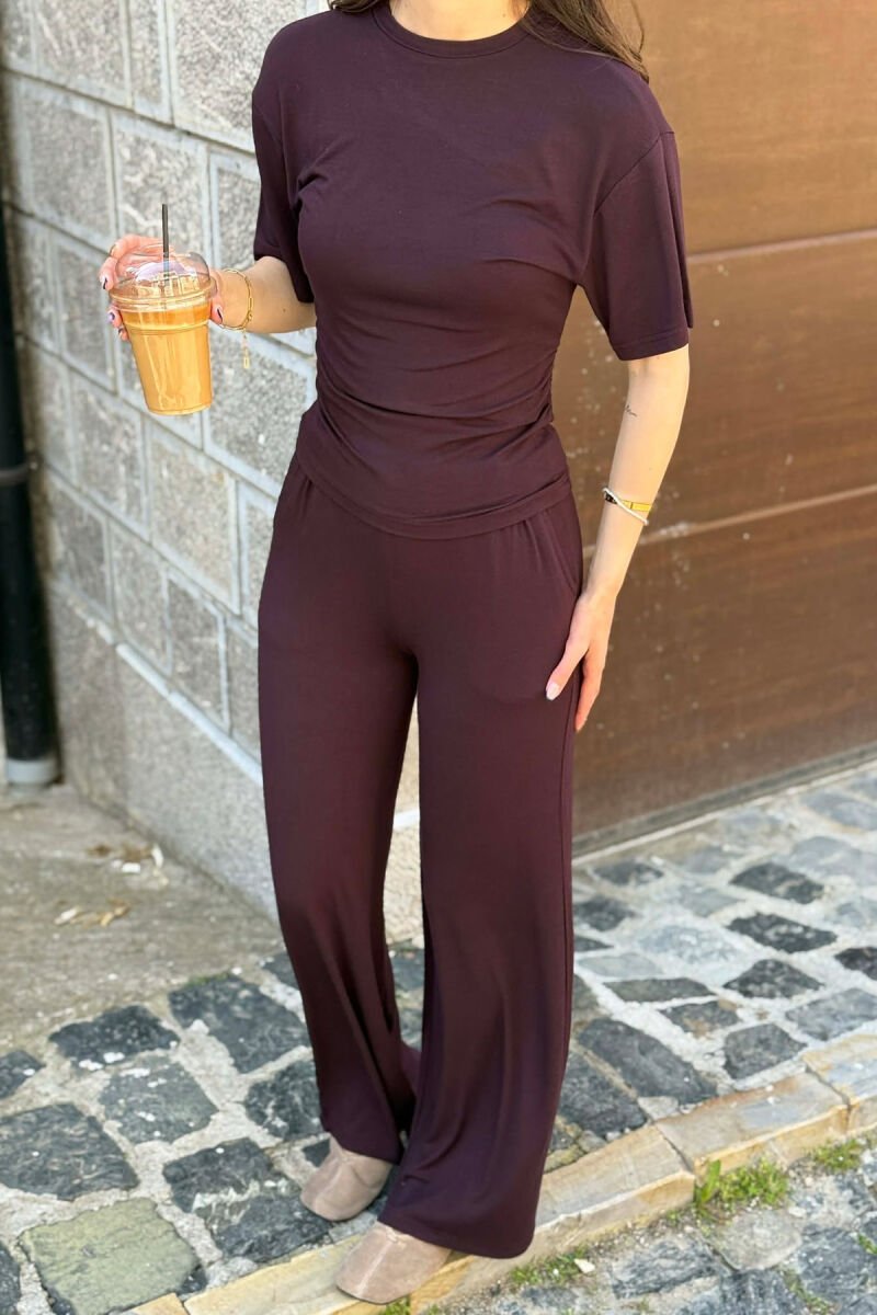 ONE COLOR T-SHIRT + SWEATPANTS WOMAN SET DARK PURPLE/LEJLA ERRET - 2