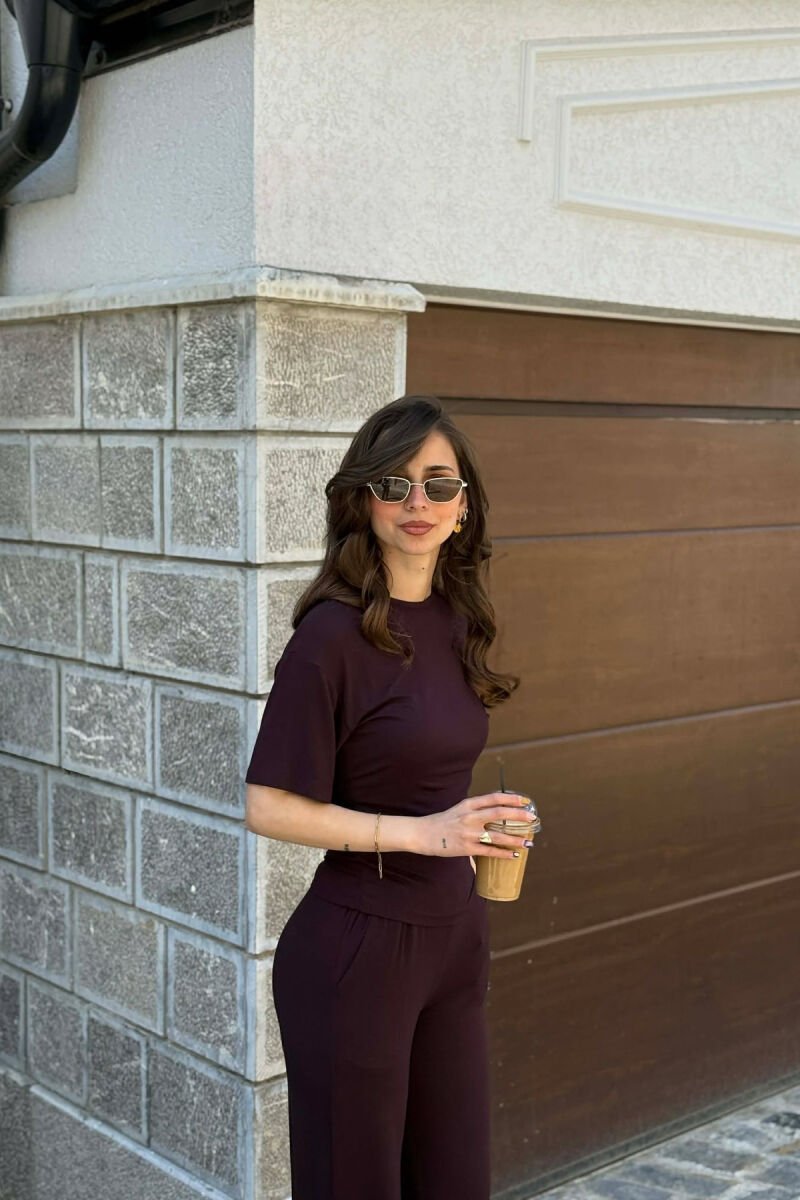 ONE COLOR T-SHIRT + SWEATPANTS WOMAN SET DARK PURPLE/LEJLA ERRET - 3