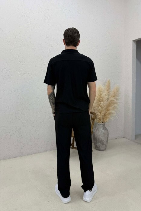 ONE COLOR T-SHIRT + TROUSERS MEN SWEATSUIT SET BLACK/ E ZEZE - 5