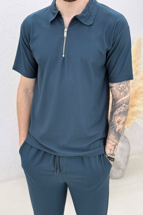 ONE COLOR T-SHIRT + TROUSERS MEN SWEATSUIT SET BLUE/BLU - 4