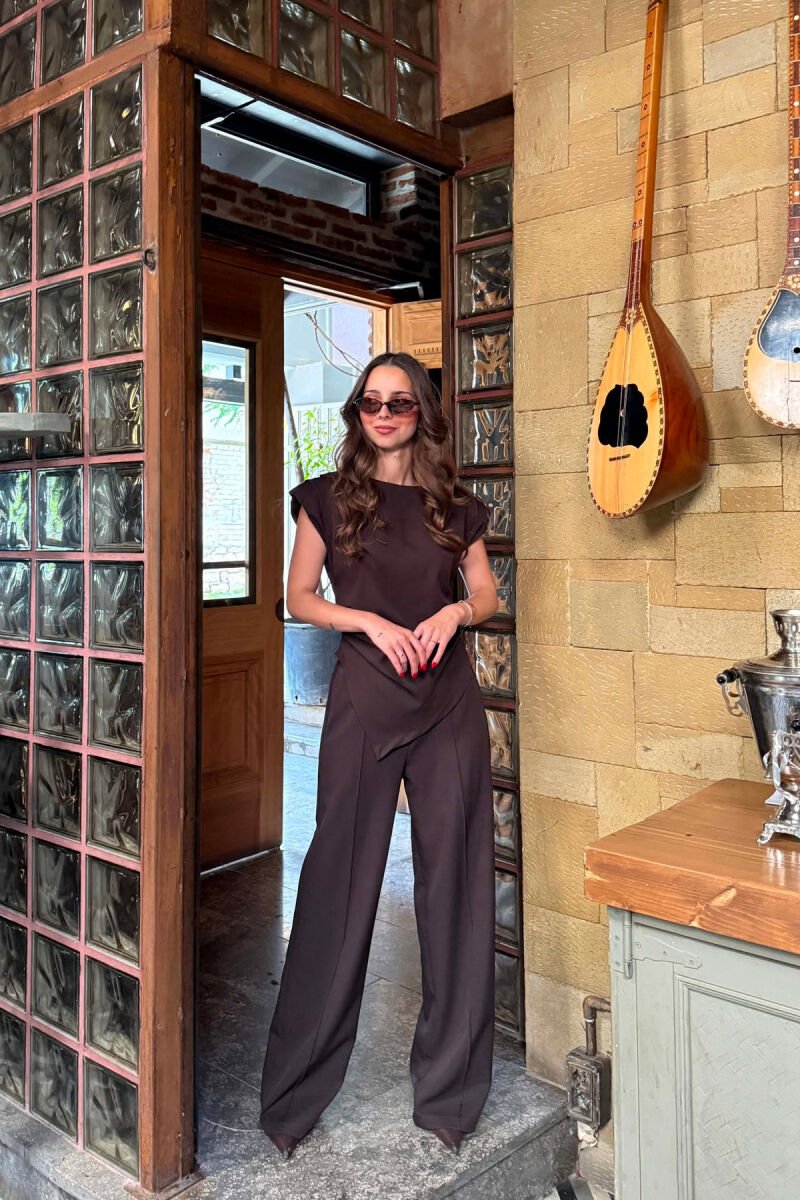 ONE COLOR TANK TOP + TROUSERS WOMAN SET BROWN/KAFE - 1