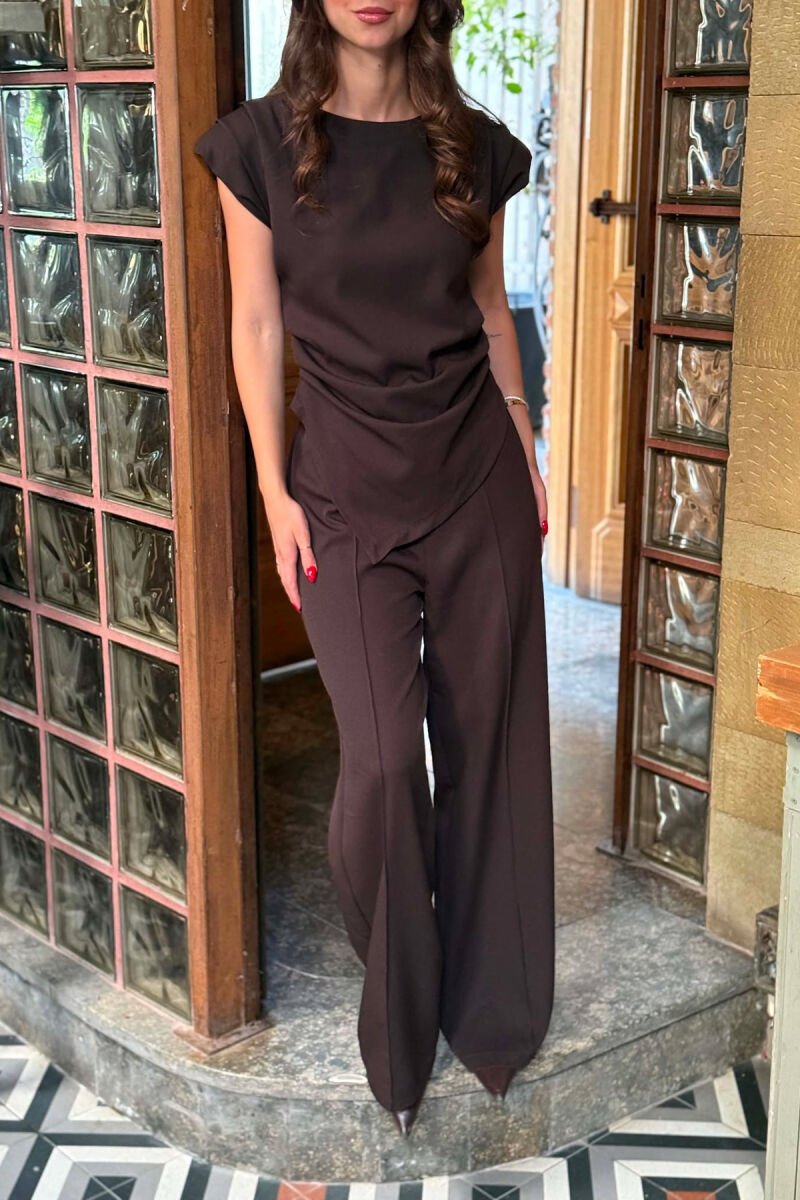 ONE COLOR TANK TOP + TROUSERS WOMAN SET BROWN/KAFE - 5