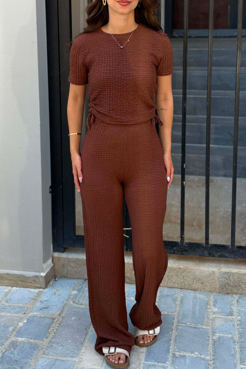 ONE COLOR T-SHIRT + TROUSERS WOMAN SET BROWN/KAFE - 3
