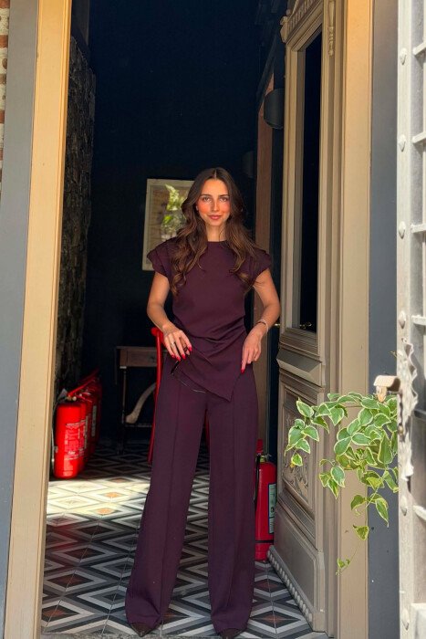 ONE COLOR TANK TOP + TROUSERS WOMAN SET BURGUNDY/VISHNJE - 1