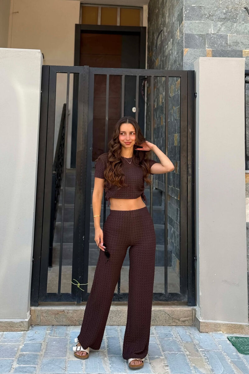 ONE COLOR T-SHIRT + TROUSERS WOMAN SET DARK BROWN/KAE - 1