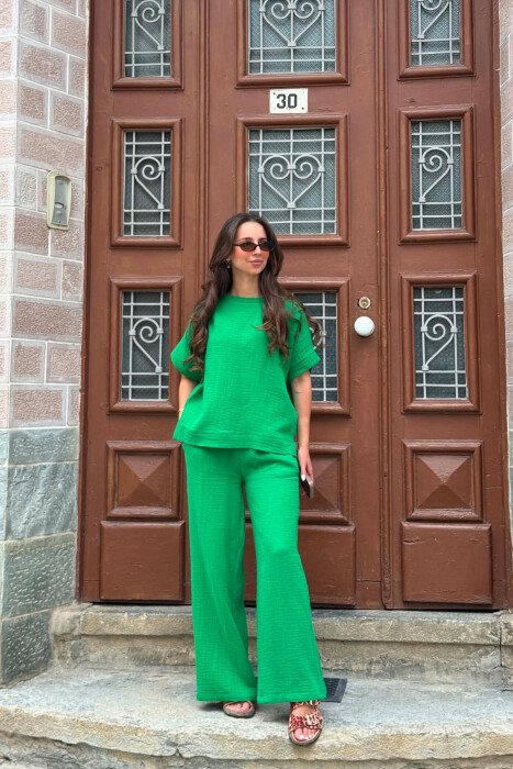 ONE COLOR T-SHIRT + TROUSERS WOMAN SET GREEN/JESHILE - 2