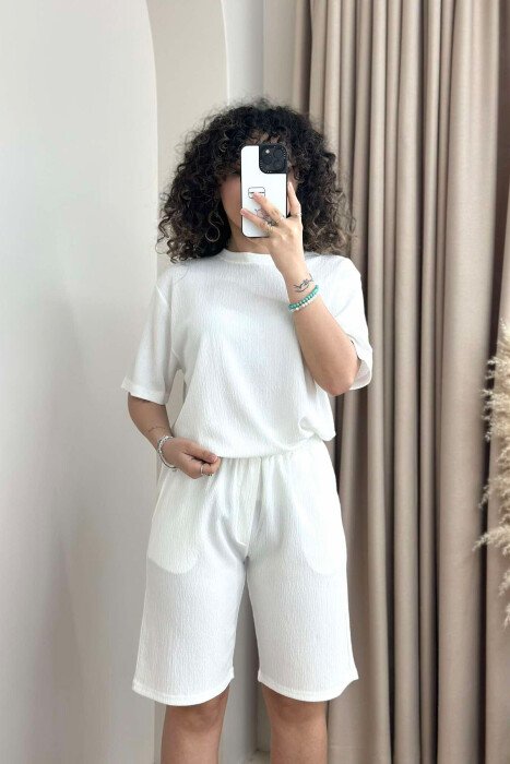 ONE COLOR T-SHIRT+SHORTS WOMEN SET WHITE-E BARDHE - KLAUDIO FASHION