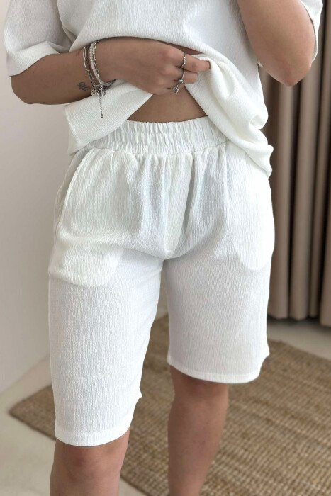 ONE COLOR T-SHIRT+SHORTS WOMEN SET WHITE-E BARDHE - 2