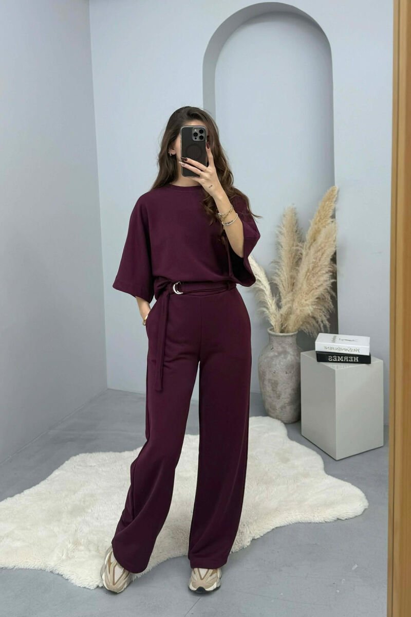 ONE COLOR T-SHIRT+SWEATPANTS WOMEN SET BURGUNDY/VISHNJE - 1