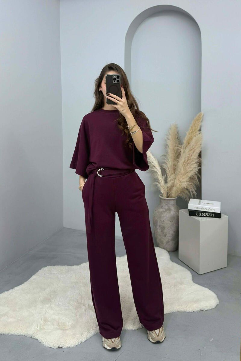 ONE COLOR T-SHIRT+SWEATPANTS WOMEN SET BURGUNDY/VISHNJE - 2