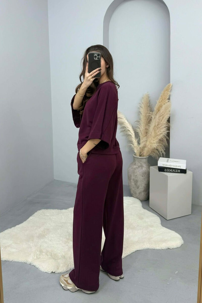 ONE COLOR T-SHIRT+SWEATPANTS WOMEN SET BURGUNDY/VISHNJE - 3