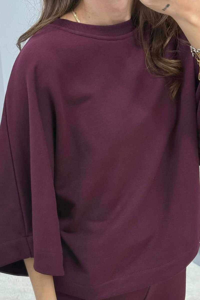 ONE COLOR T-SHIRT+SWEATPANTS WOMEN SET BURGUNDY/VISHNJE - 5
