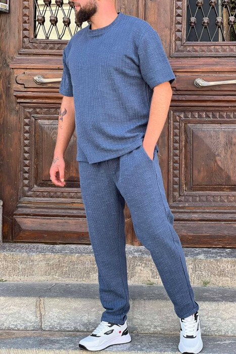 ONE COLOR T-SHIRT+TROUSERS MEN SET BLUE/BLU - 1