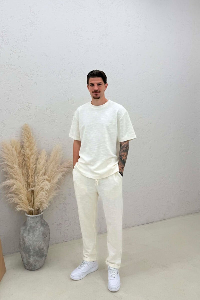 ONE COLOR T-SHIRT+TROUSERS MEN SET CREAM/KREM - 1